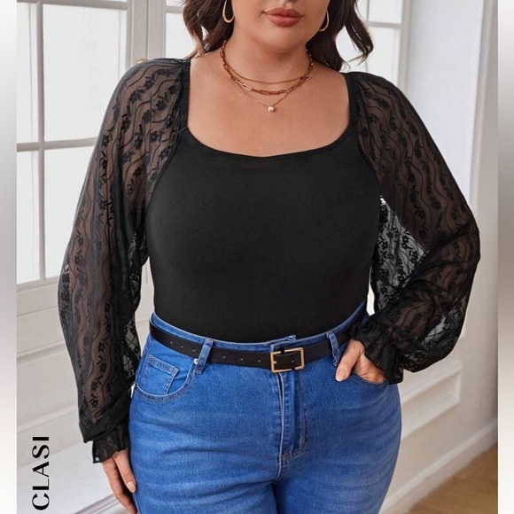 🆕 Black Blouse with Lace Sleeves!!!  Brand NEW!!! - Picture 6 of 8